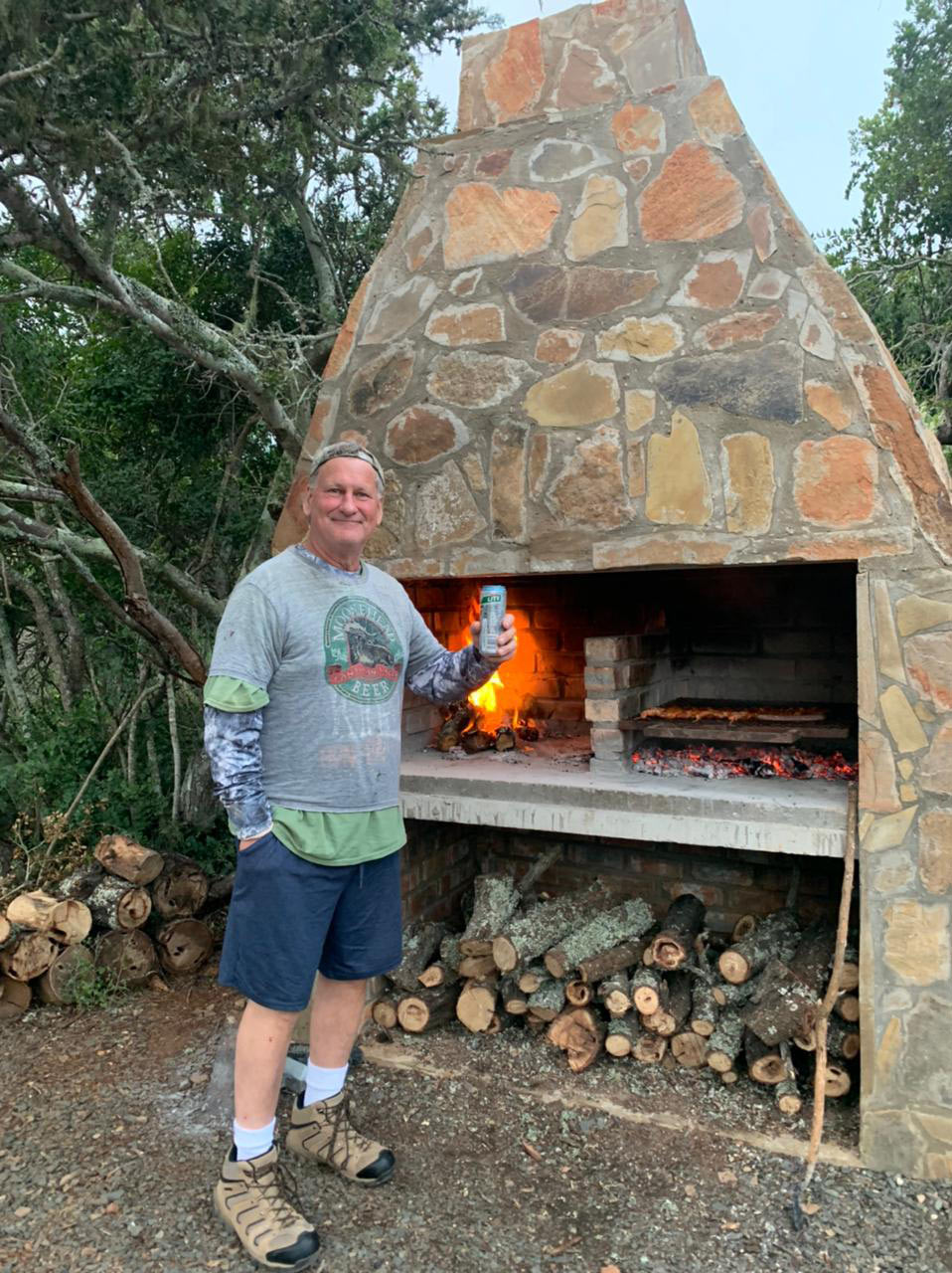 Enjoying a beer around the fire